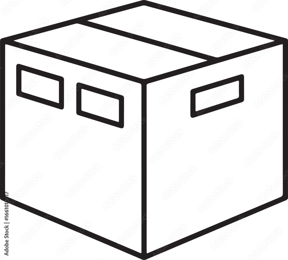 Poster simple outline drawing of a cardboard box with handles for shipping and storage