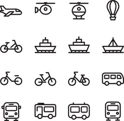 Collection of transportation icons isolated on transparent background