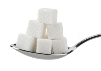 Sugar cubes stacked on a spoon isolated on transparent background