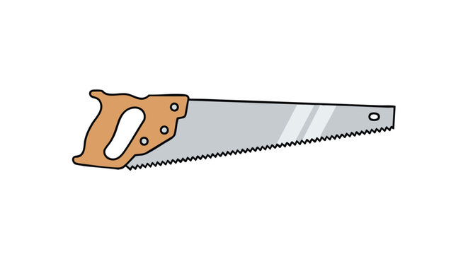 Illustration of a hand saw with wooden handle and metal blade, ideal for carpentry or DIY projects, with clean lines and a simple design