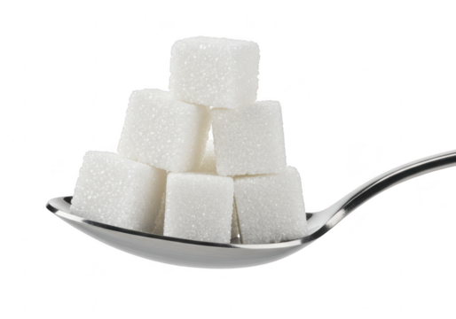 Sugar cubes stacked on a spoon isolated on transparent background