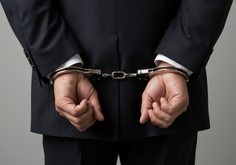 Businessman in a Dark Suit Handcuffed. Generative Ai