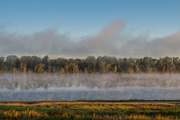 Fog over the river at dawn.