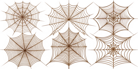 set of spider web isolated on white background, png, ai generated.