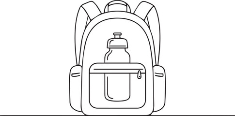 Minimalist backpack outline with water bottle, perfect for back-to-school promotions, educational materials, and children's activity books projects today