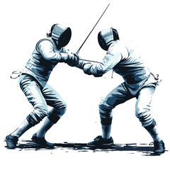 fencers in action, vector style simple color