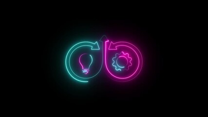 Glowing theory and practice symbol, abstract balance of knowledge and learning, futuristic education and training concept, 4k animation video on black background