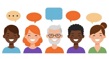 Diverse Group of People Communicating with Speech Bubbles Over Their Heads Teamwork and Communication in Business and Social Settings