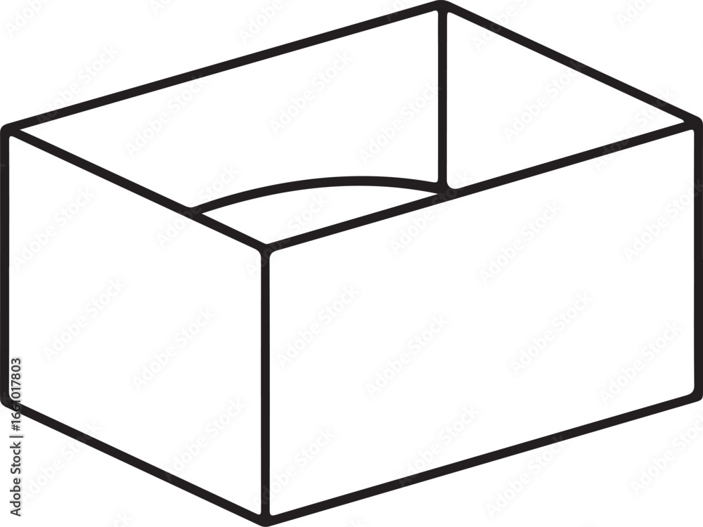 Poster simple line drawing of an open rectangular box with a circular opening top view
