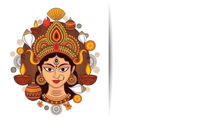Exquisite artistic representation of a revered Hindu deity, radiating divine feminine energy and cultural richness, perfect for spiritual and festive design projects.