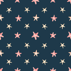 Watercolor abstract stars seamless pattern. Clip art isolated on dark background. Pastel colors repeat decoration. Children design for holidays and wallpaper, packaging, wrapping paper, stationery.
