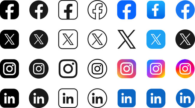 Social Media Logos: Facebook, X, Instagram, LinkedIn Icons