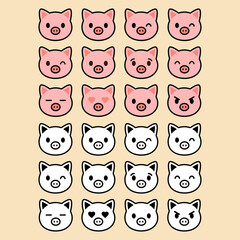 Cute pig Emoji Icon Set ? 12 ...