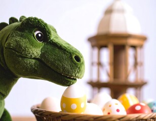 Dinosaur plush with Easter eggs