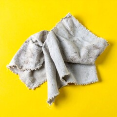 Dirty cleaning cloth on yellow background