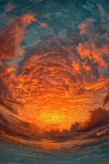 Breathtaking sunset over ocean waves coastal region nature photography tranquil environment aerial view serene beauty