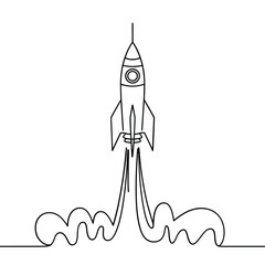 Simple line art rocket launching with smoke trail