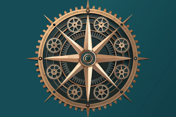 Intricate mechanical compass with gear detail. © artvector