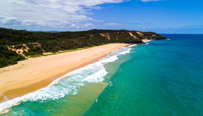Fototapeta premium Aerial view of a pristine beach meeting turquoise ocean