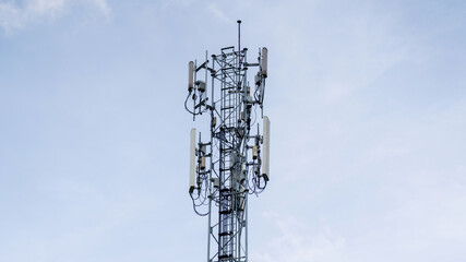 Global 5G network infrastructure, high-speed wireless communication tower.