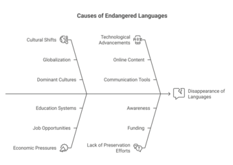 Causes of endangered languages visualized in a clear, concise diagram for education and research