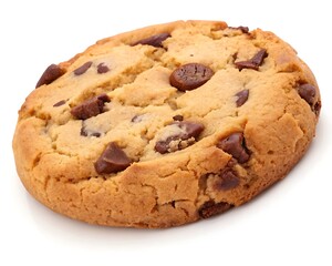 Delicious homemade chocolate chip cookie recipe for baking dessert and snack time treat for everyone on white background.