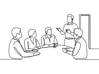 Business meeting presentation with continuous line drawing style