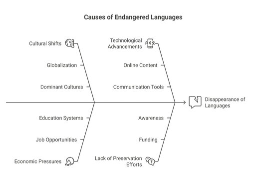 Causes of endangered languages visualized in a clear, concise diagram for education and research