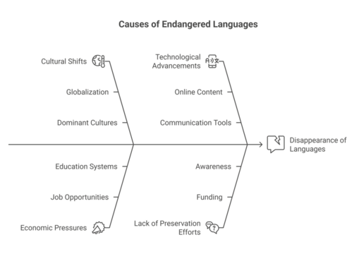 Causes of endangered languages visualized in a clear, concise diagram for education and research
