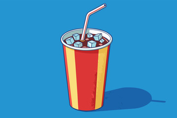 Illustrated paper soda cup with straw and ice.
