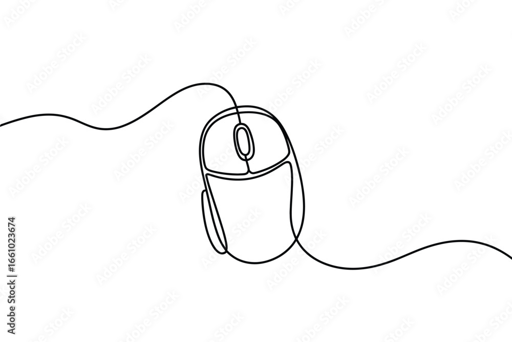 Poster minimalist single line drawing of a computer mouse with a cable