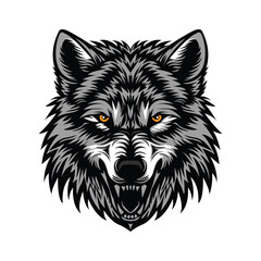 wolf face black-white illustration design