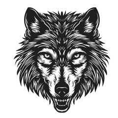 wolf face black-white illustration design
