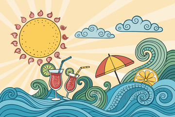Vibrant Summer Doodle With Bold Sun High-Quality Stock Image
