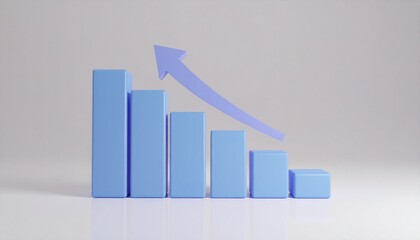 Minimal 3D growth bar chart with upward arrow