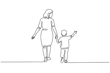 Mother and child walking together holding hands