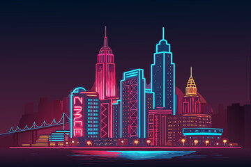 Fototapeta premium Dynamic Create Bold Stroke Neon Skyline With Lights Creative Visual