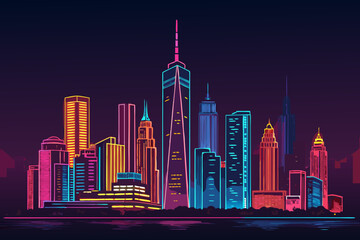 Obraz premium Dynamic Create Bold Stroke Neon Skyline With Lights Premium Digital Asset