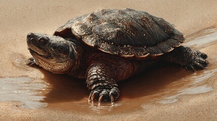 Obraz premium Turtle on sandy shoreline