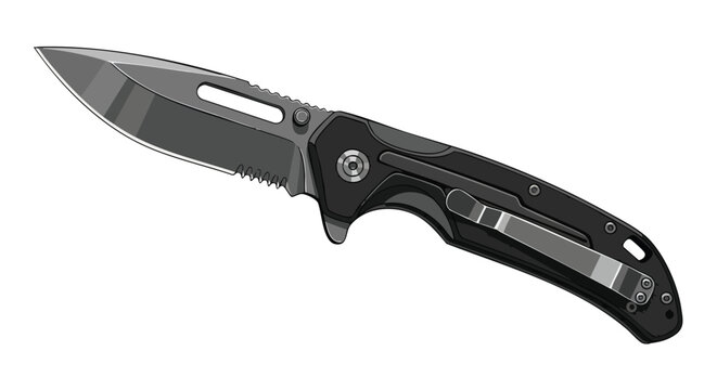 Sleek and Sharp: A Detailed Illustration of a Modern Folding Pocket Knife Design Displaying Robust Construction and Functional Aesthetics