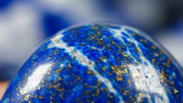 Elegant Lapis Lazuli Gemstone Close-Up Video Showcasing Rich Blue and Gold Inclusions with Dynamic