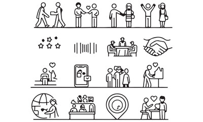 Friendship & Community Icon Pack Support, Teamwork, Partnership Line Art & Vector Set