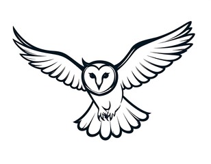 Obraz premium Simple black and white owl in flight