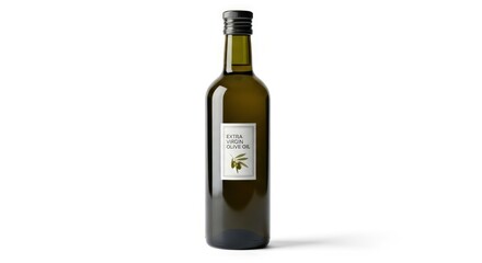 Elegant Glass Bottle of Extra Virgin Olive Oil Isolated on White Background