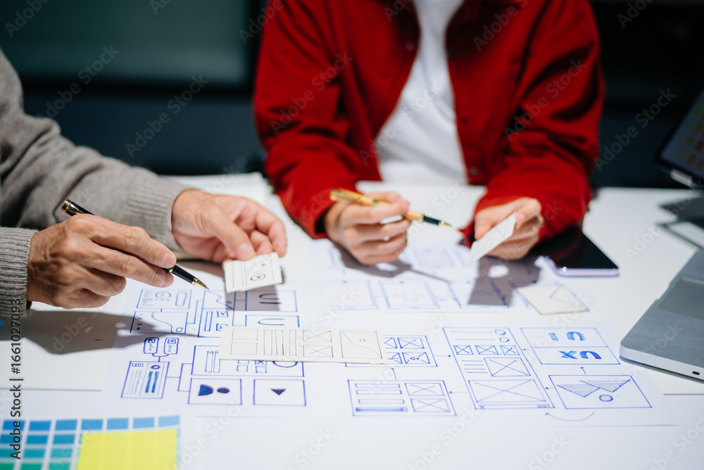 Wall mural ux graphic designer planning application process development prototype wireframe for web smart phone