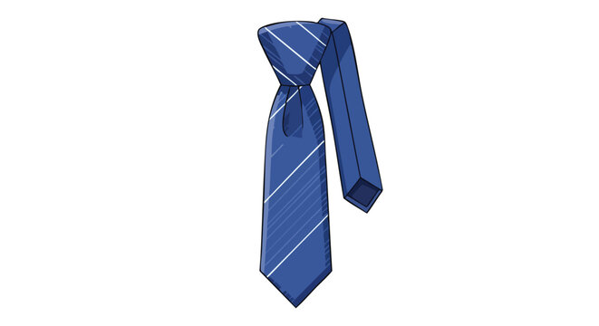 Illustrated blue necktie with white stripes conveys professional style for business attire or formal events and occasions with an elegant design