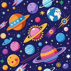 seamless pattern with space rocket