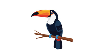 Stylized Toucan Perched on a Branch against Clean White Background, Perfect for Design Projects and Illustrations