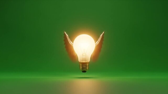 Lightbulb Wings: Bright Idea on Green Background