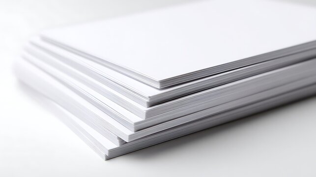 Stack of Crisp White Paper Sheets CloseUp Macro View for Printing and Design